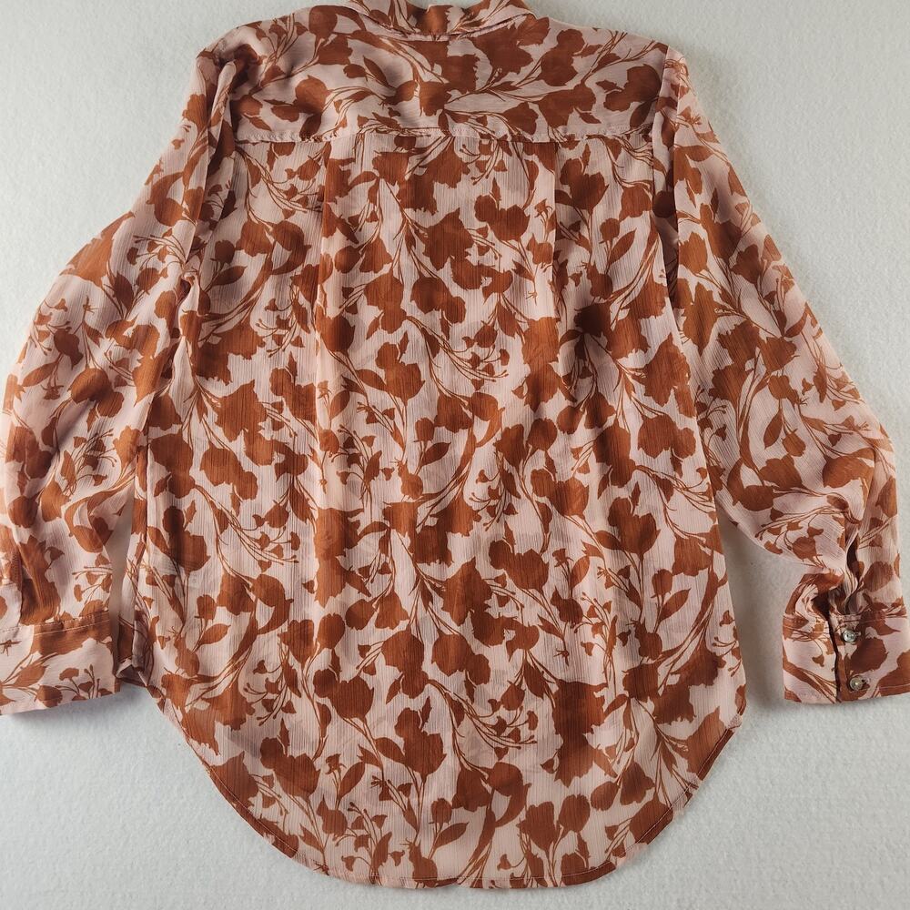 A New Day Women’s Pink & Brown Floral Button Up Blouse Sheer Size L - Picture 7 of 7